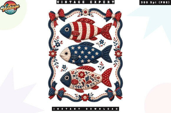 Americana Fishing Patchwork PNG: A Designer's Quilted Catch