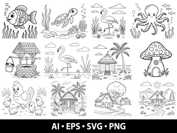 Animal and Nature Coloring Pages Pack: Creative Assets for Educators & Designers