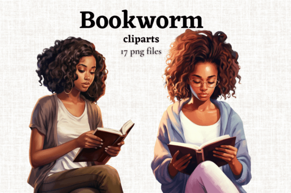 Beautiful Reading Girl Clipart: Diverse Bookworm Designs