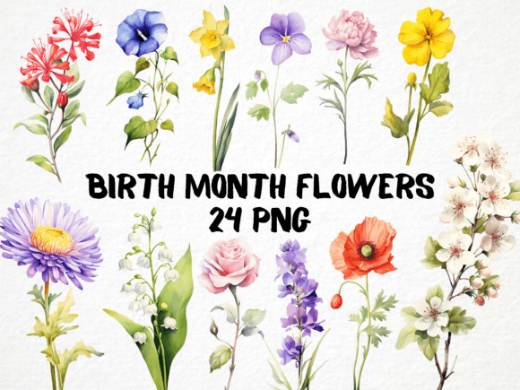 Birth Month Flower Clipart Bundle: Watercolor Floral Design