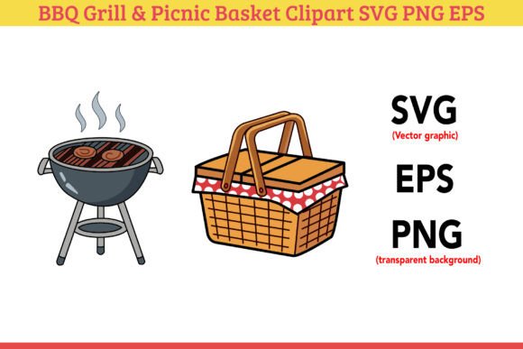 Celebrate Summer with BBQ Grill & Picnic Basket Clipart SVG