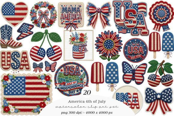 Celebrate with Texture: 4th of July Faux Yarn Clipart