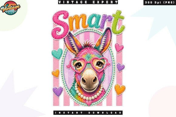 Cute Smart Donkey Patchwork PNG: A Whimsical Design Asset