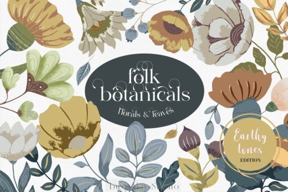 Embrace Whimsical Charm with Folk Art Botanicals Flowers Berries PNG