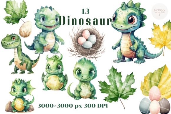 Leafy Dinosaur Watercolor Clipart: Crafting with Nature