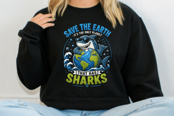 Save the Earth That Has Sharks PNG: Bold Graphic Design Asset