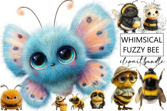 Whimsical Fuzzy Bee PNG Clipart: A Bundle of Joyful Design