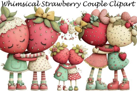 Whimsical Strawberry Couple Clipart: A Sweet Design Asset